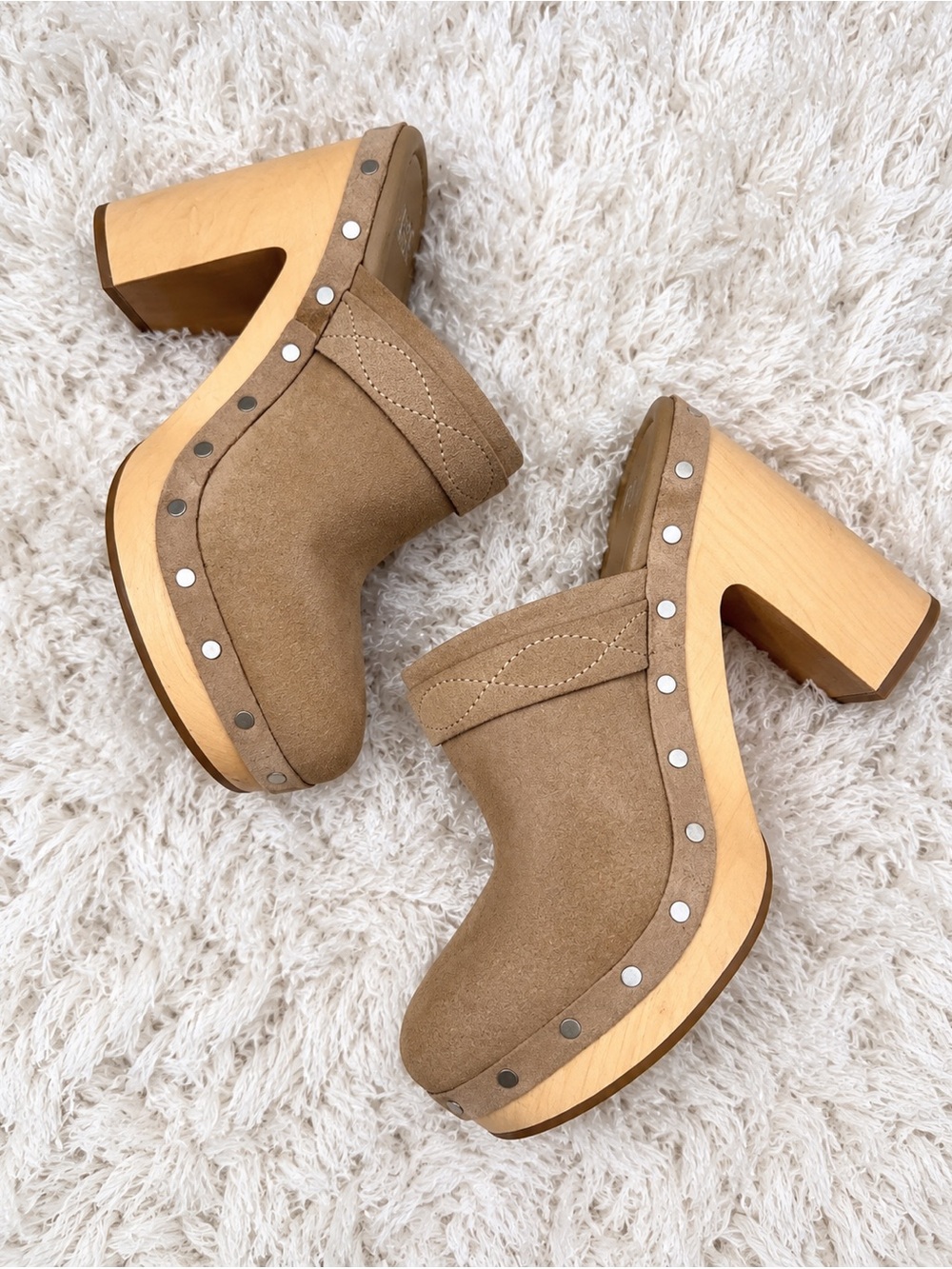 Paige Suede Platform Clog Heels - 7